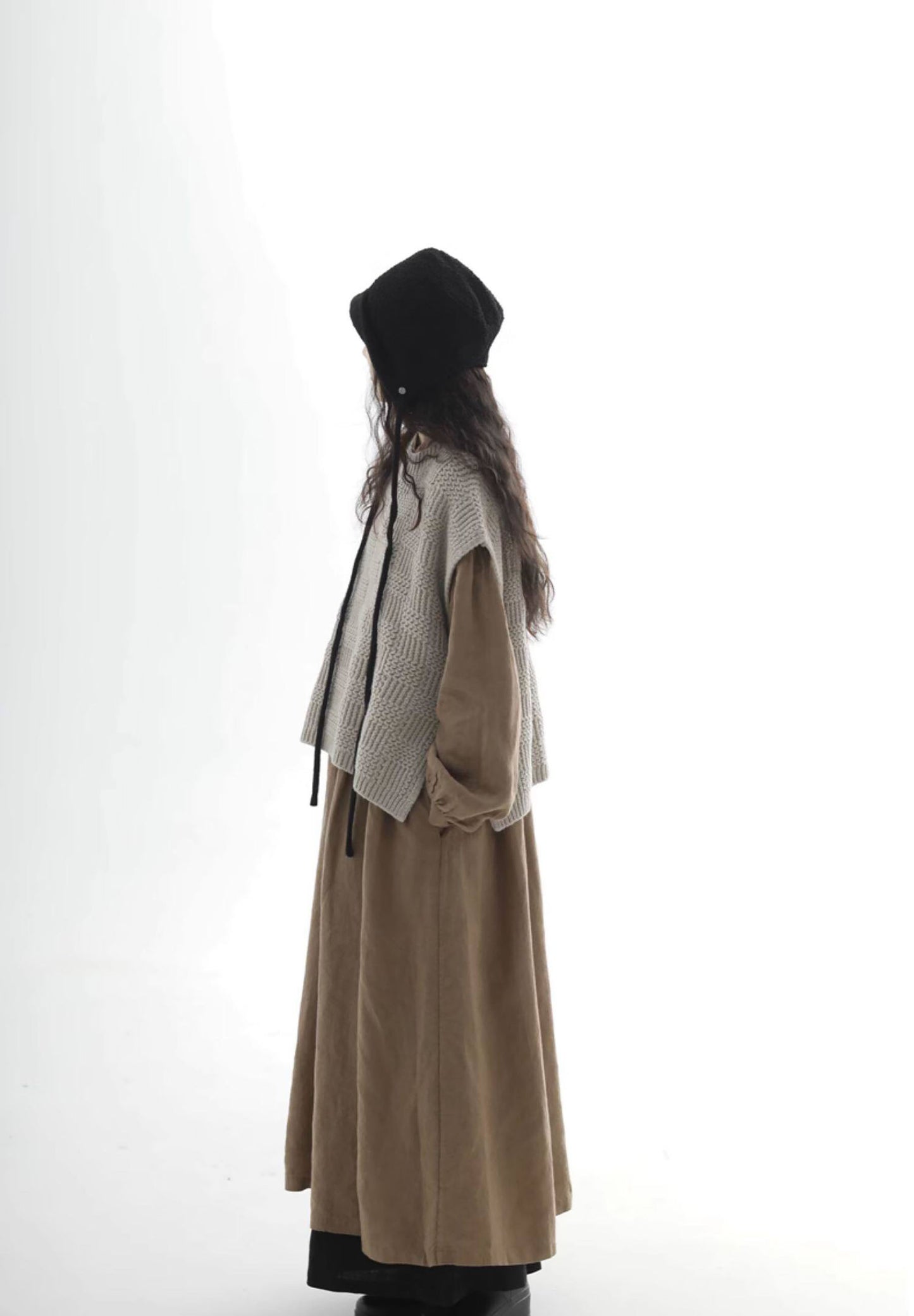 edoa Loose Brown Stone-washed Linen Dress