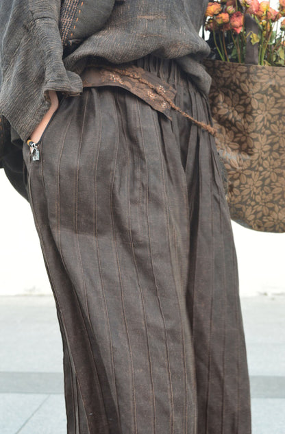 edoa Mud Noil Silk Pintucked Wide-leg Pants