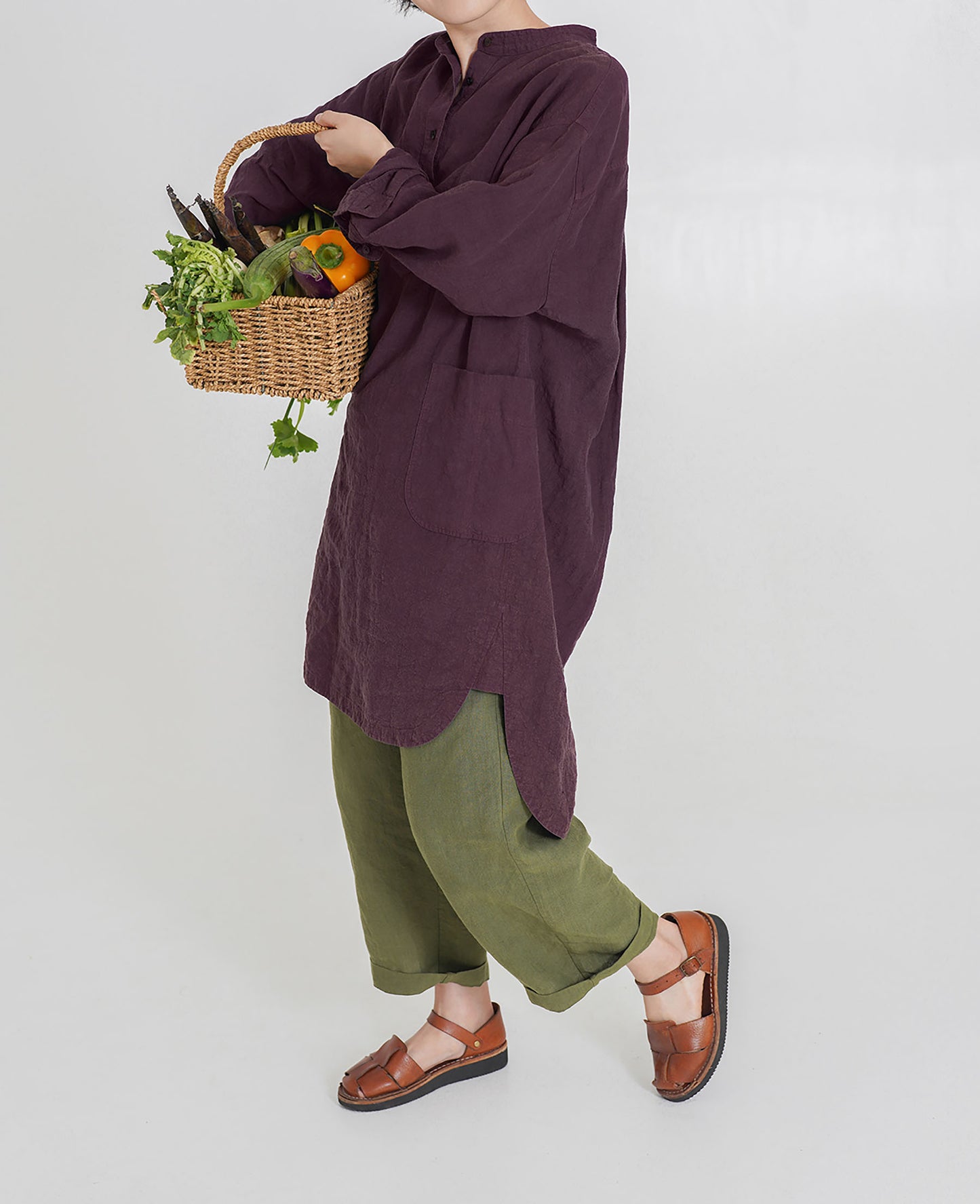 edoa Half-Button Folklore Linen Shirting Tunic