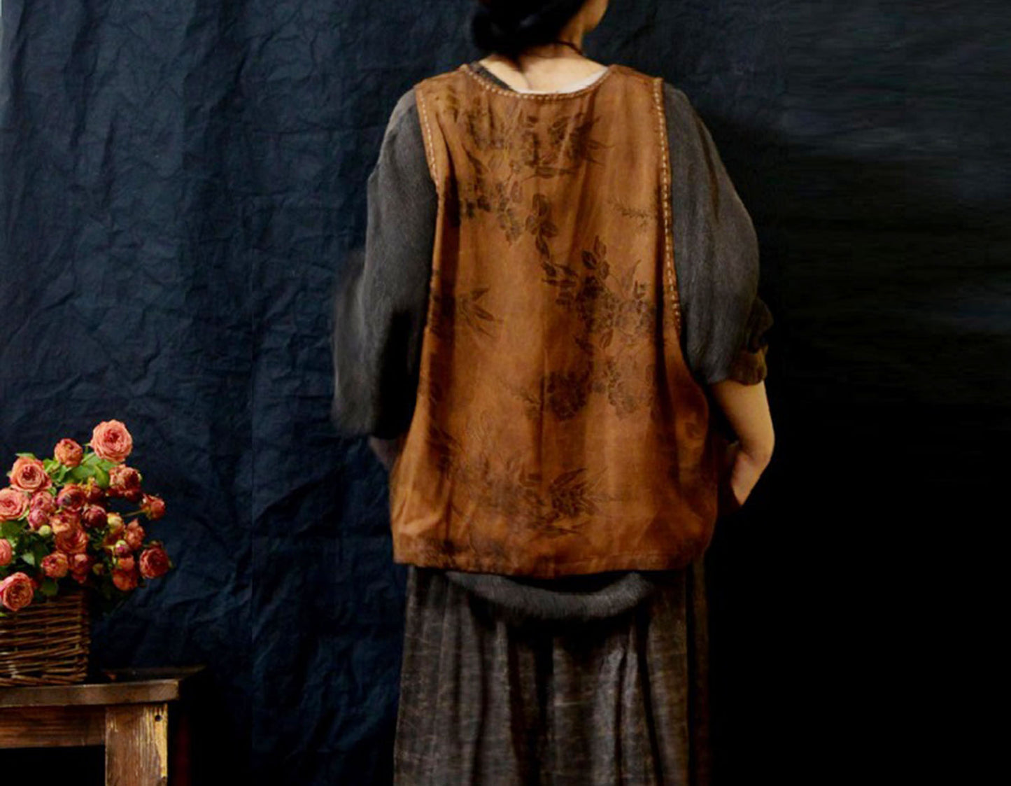 edoa Reversible Mud Silk Rayon Blend Jacquard Vest