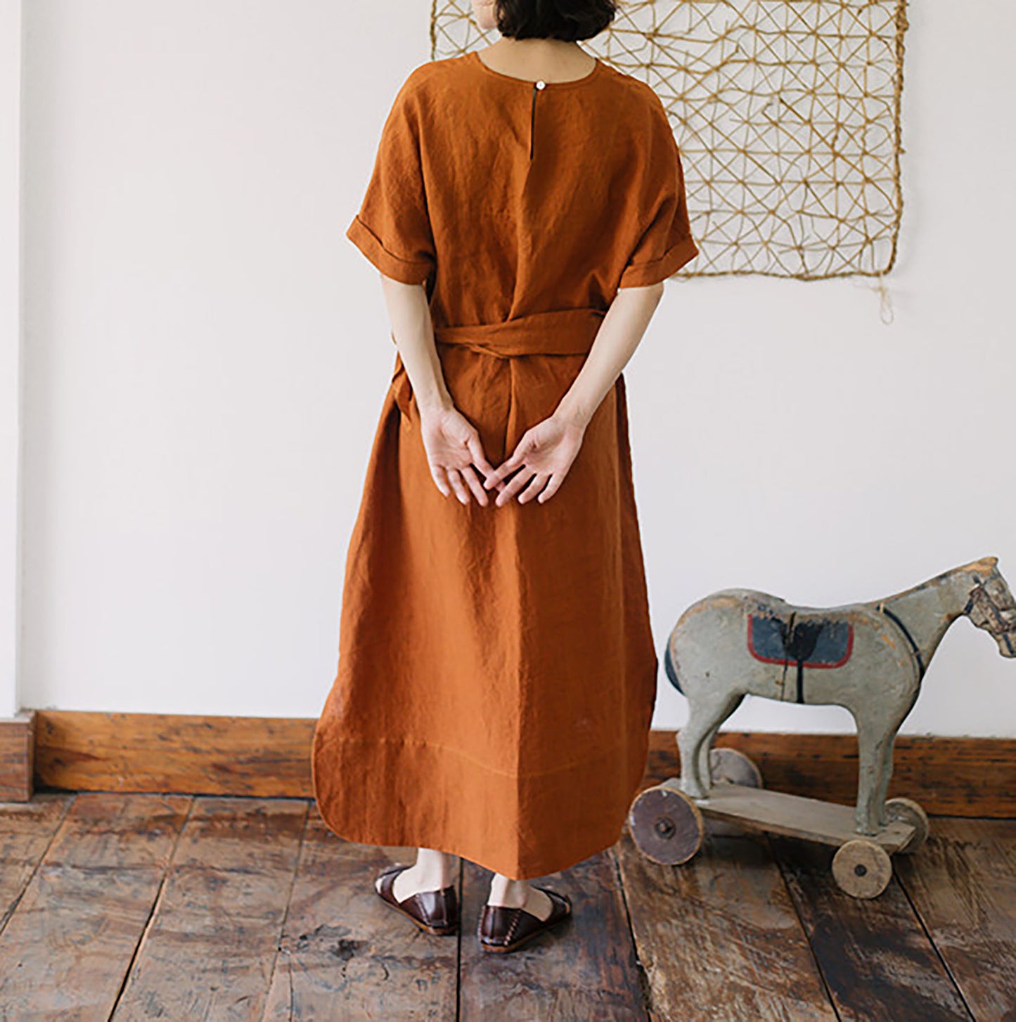 edoa Linen Kaftan Dress with Detachable Belt 