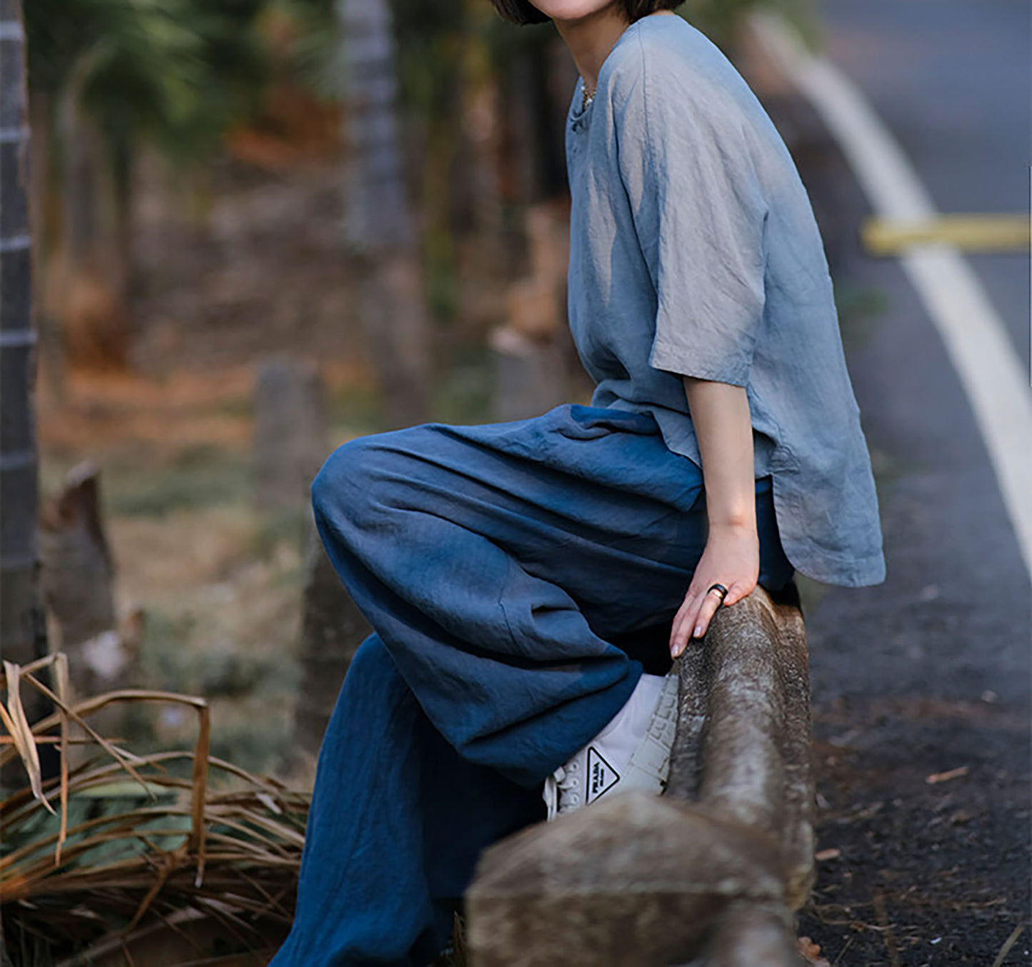 edoa Washed Linen Chinese Style Blouse