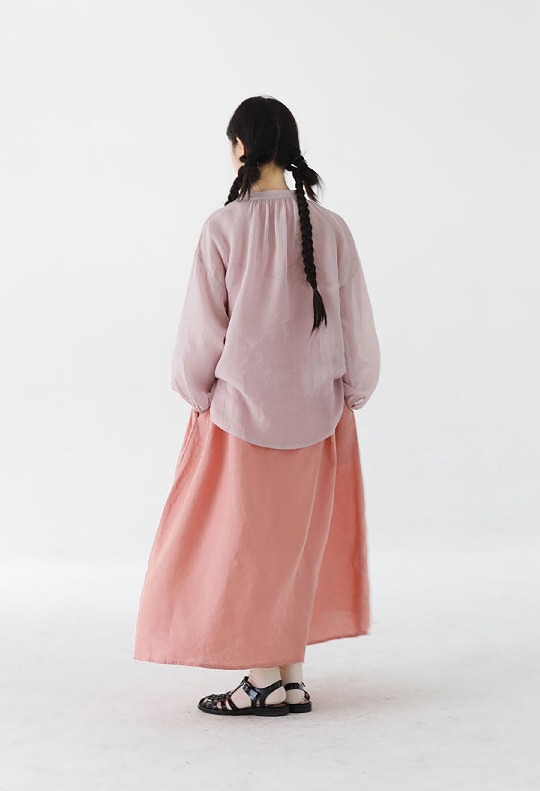 edoa High Counted Ramie Long Sleeves Blouse