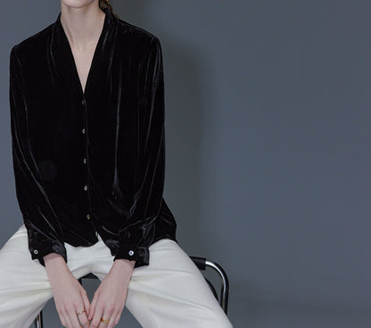 edoa Silk Velvet Spring Blouse