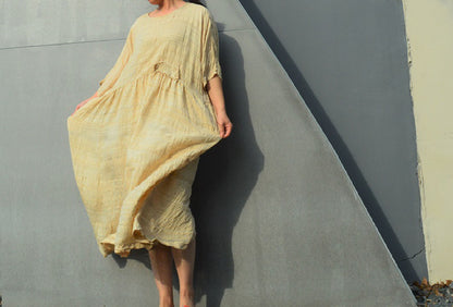edoa Embroidered High Waist Hand-spun Tussah Silk Dress 