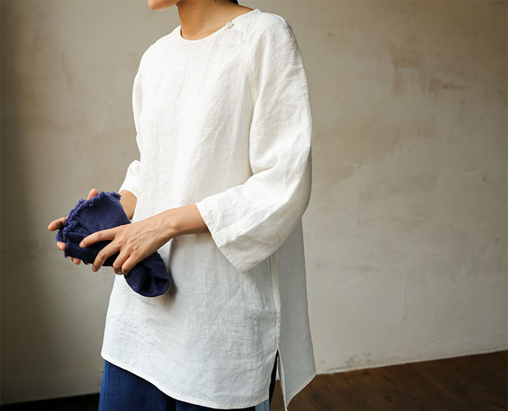 edoa Washed French Linen Tunic Top