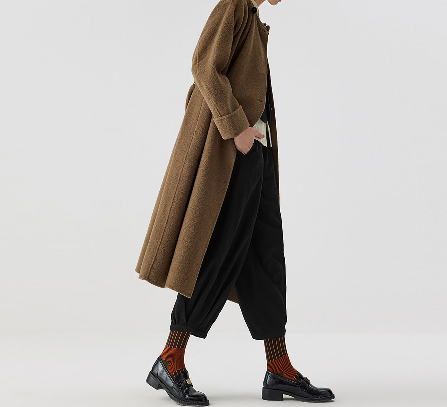 edoa Retro Chinese Style Double-faced Wool Long Princess Coat