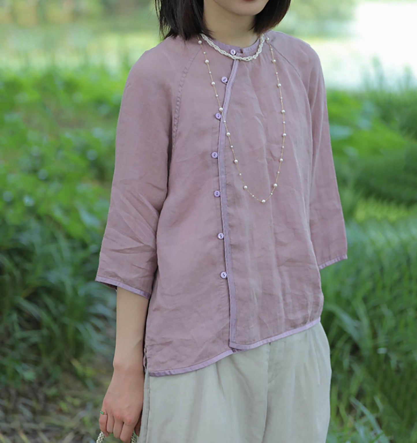 Thin High Count Ramie Chinese Blouse bl0032 I111