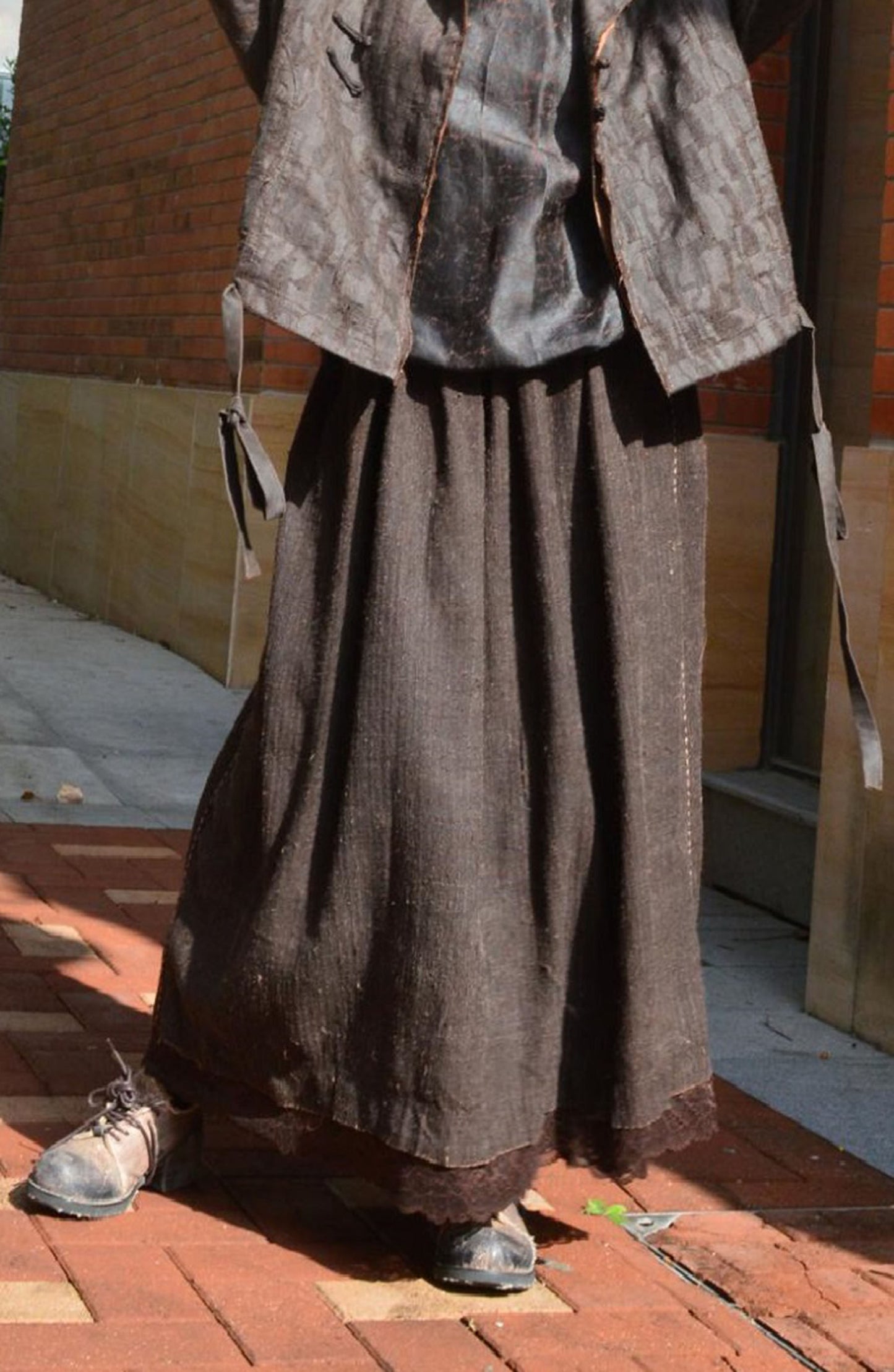 Mud Tussah Silk Pintucked Maxi Skirt sk0026 A711