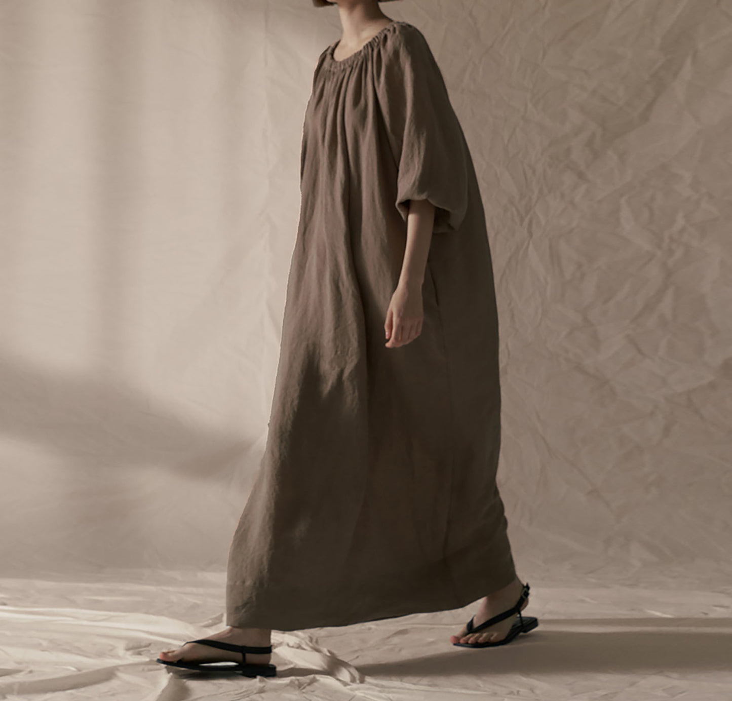 edoa Gathered Long Linen Dress 