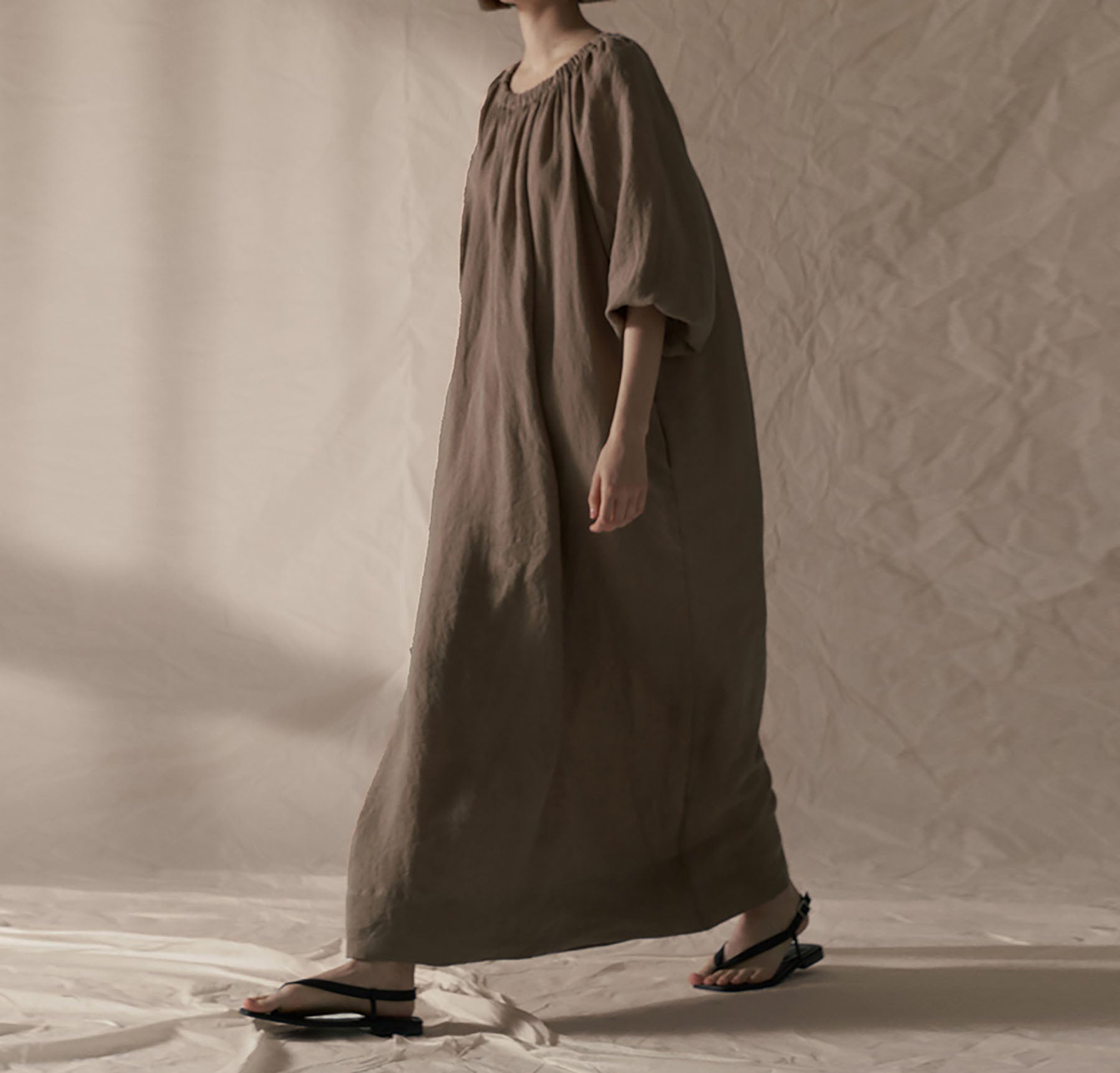 edoa Gathered Long Linen Dress 