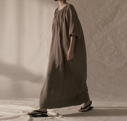 edoa Gathered Long Linen Dress 