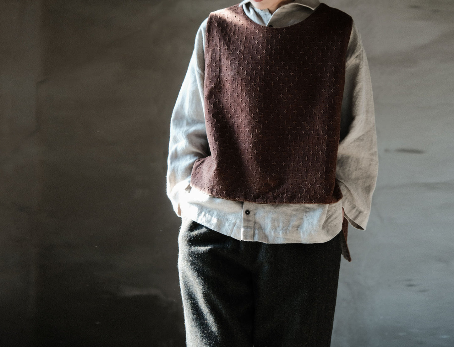 edoa Reversible Mud Tussah Silk jacquard Vest