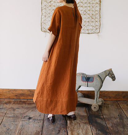 edoa Linen Kaftan Dress with Detachable Belt 