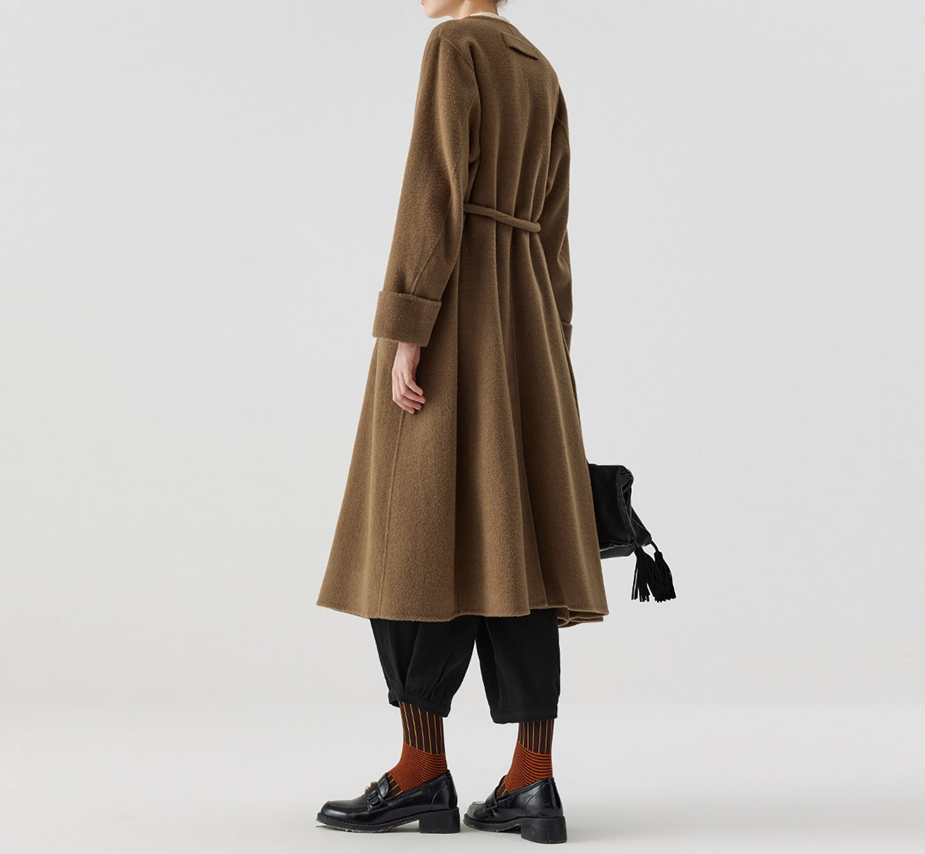 edoa Retro Chinese Style Double-faced Wool Long Princess Coat