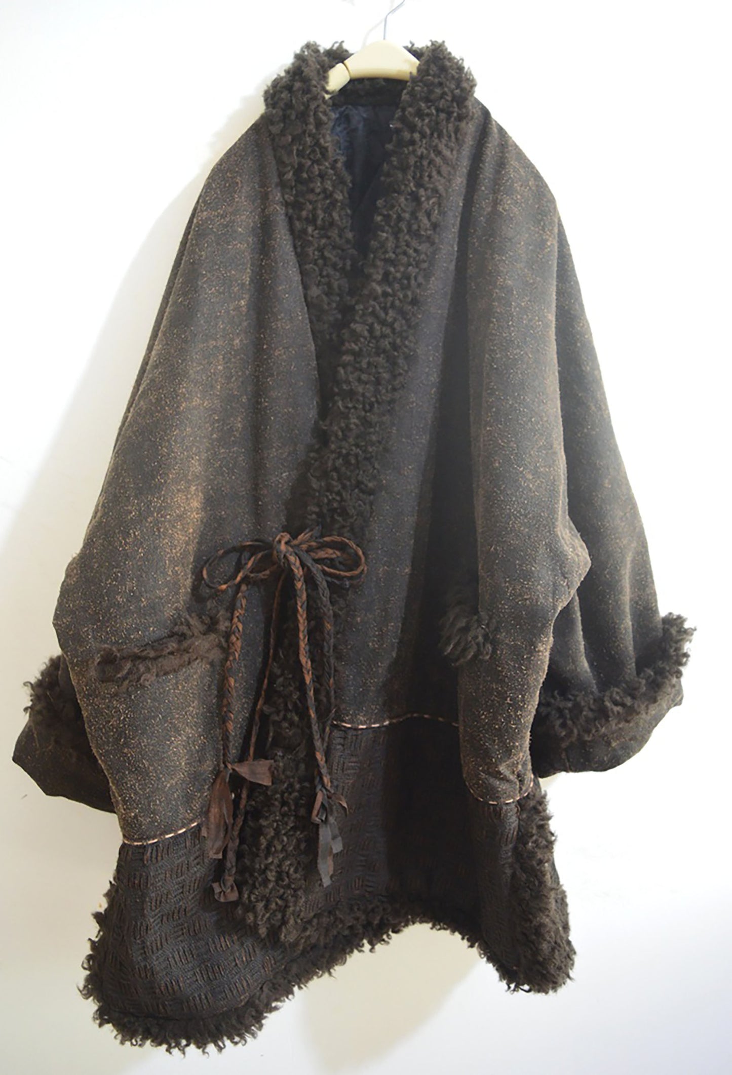 Oversized Mud Tussah Silk and Teddy Wool Bouclé Padded Coat co0179 X309