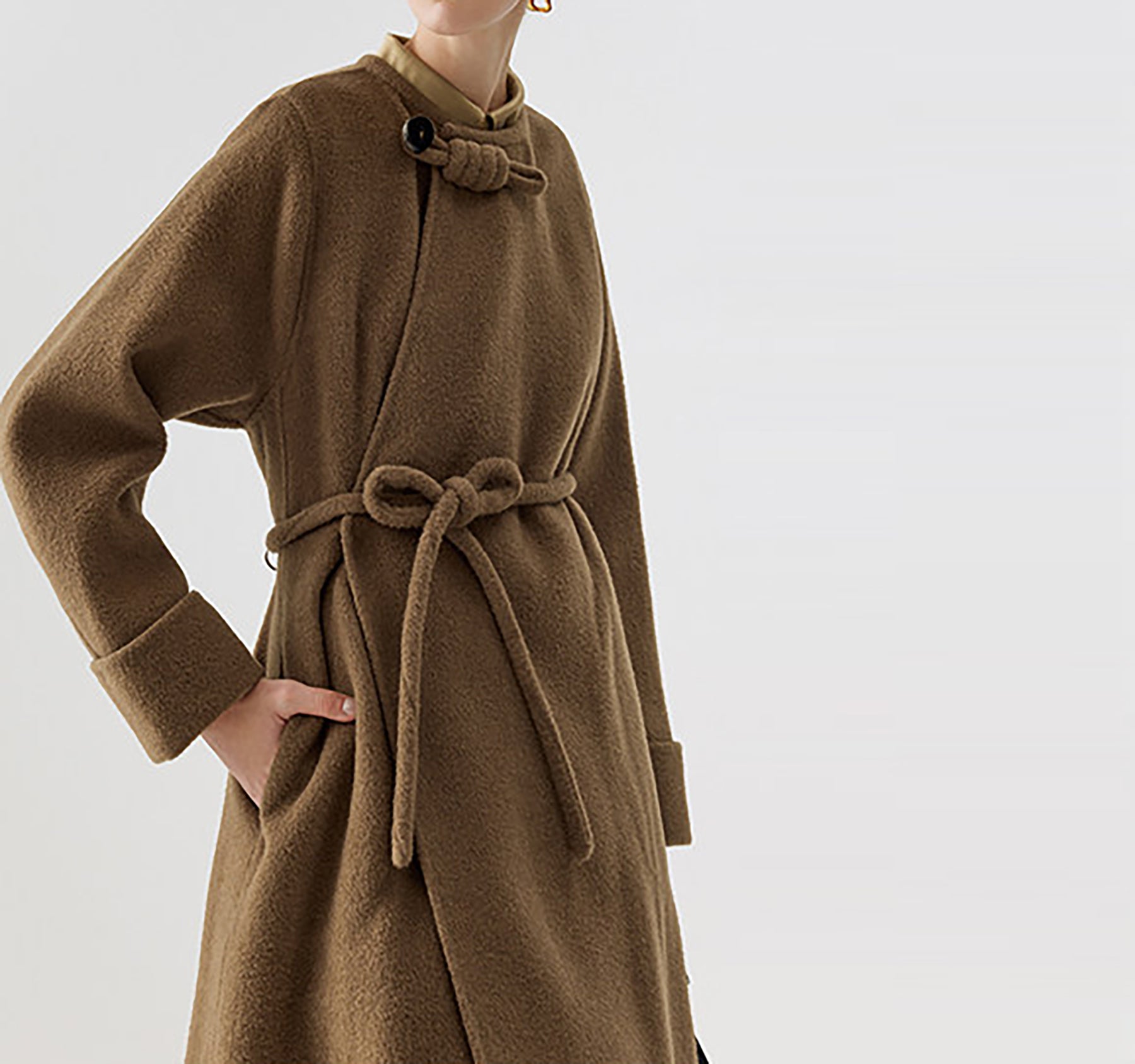 edoa Retro Chinese Style Double-faced Wool Long Princess Coat