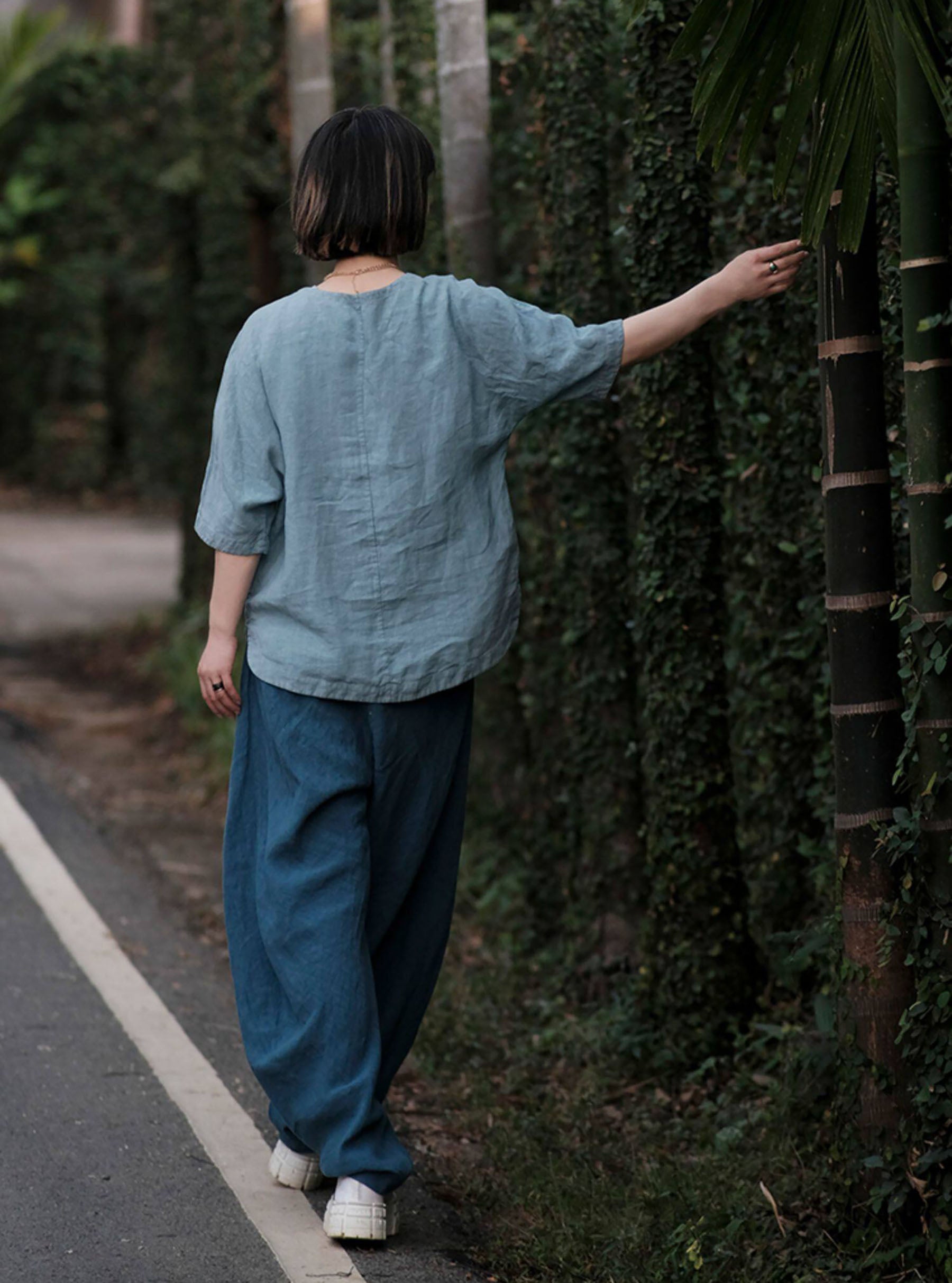edoa Washed Linen Chinese Style Blouse