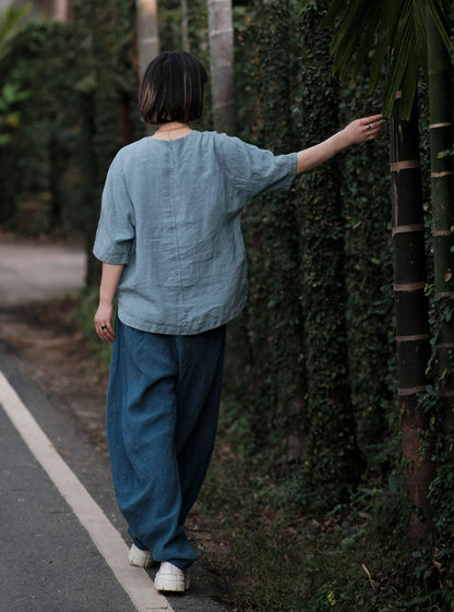 edoa Washed Linen Chinese Style Blouse