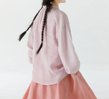 edoa High Counted Ramie Long Sleeves Blouse