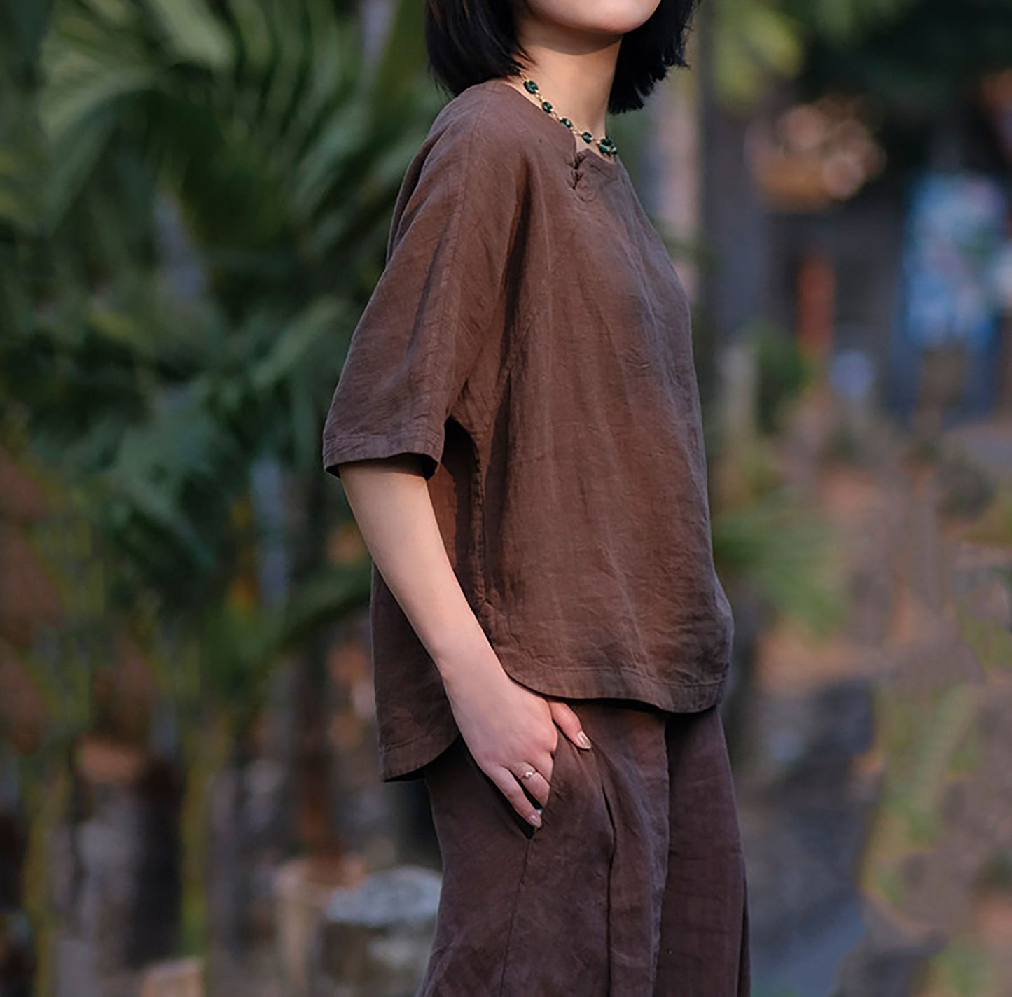 edoa Washed Linen Chinese Style Blouse