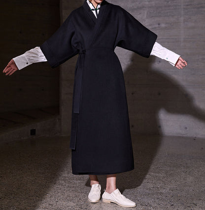 edoa Double Faced Wool Tie Coat 