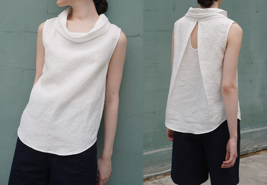 edoa Washed Linen Drape Collar Sleeveless Tunic