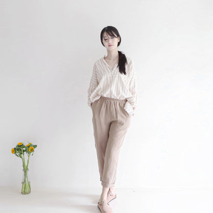 edoa linen pants with elastic waistband