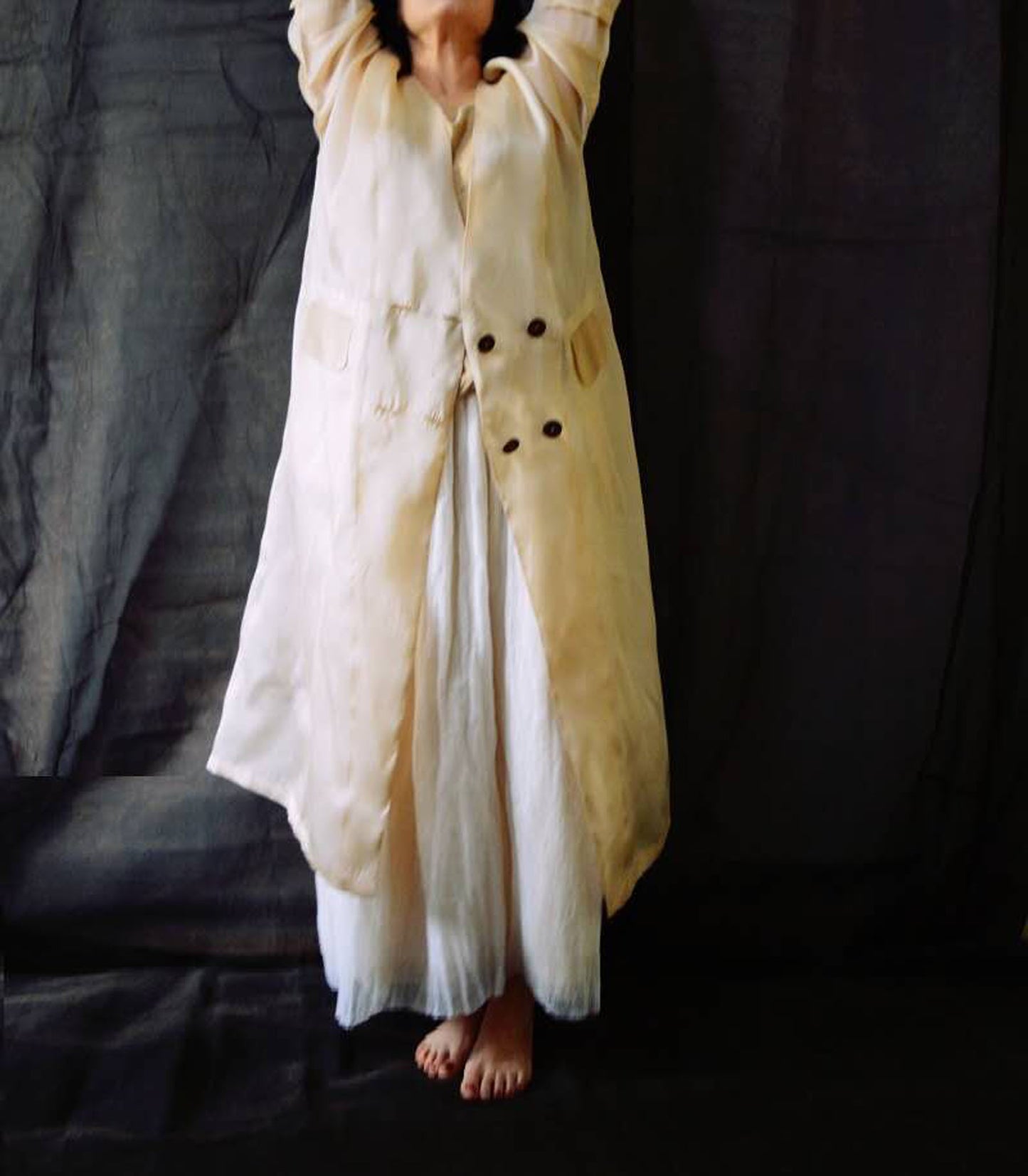 edoa Moonlight Mulberry Silk Organza Trench Coat