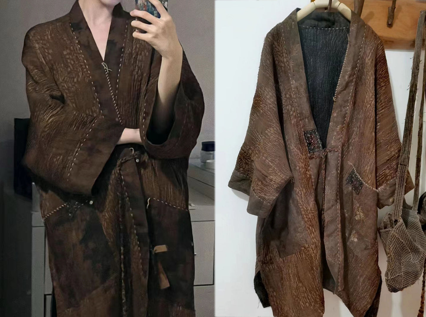 edoa Reversible Crinkled Mud Silk Jacquard Jacket