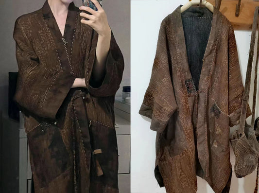 edoa Reversible Crinkled Mud Silk Jacquard Jacket