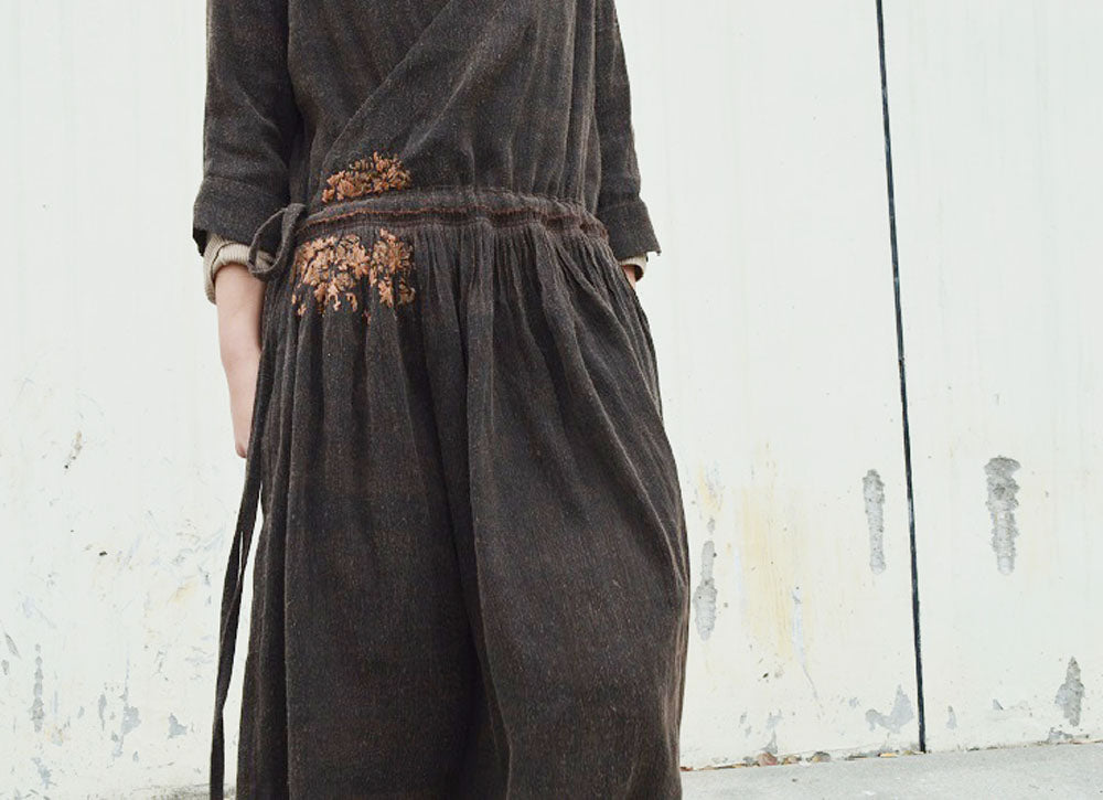 edoa Mud Silk Dress with Hand Embroidery