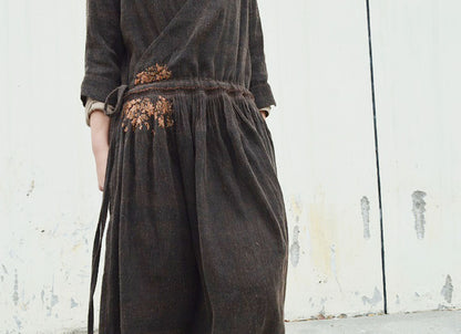 edoa Mud Silk Dress with Hand Embroidery