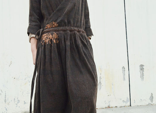 edoa Mud Silk Dress with Hand Embroidery