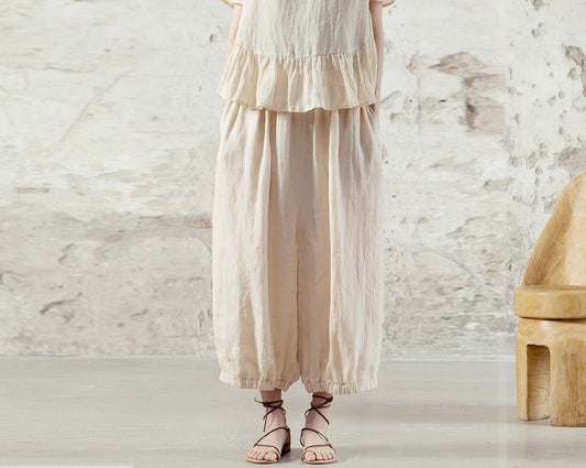 edoa High Counted Ramie Double Layer Lantern Pants