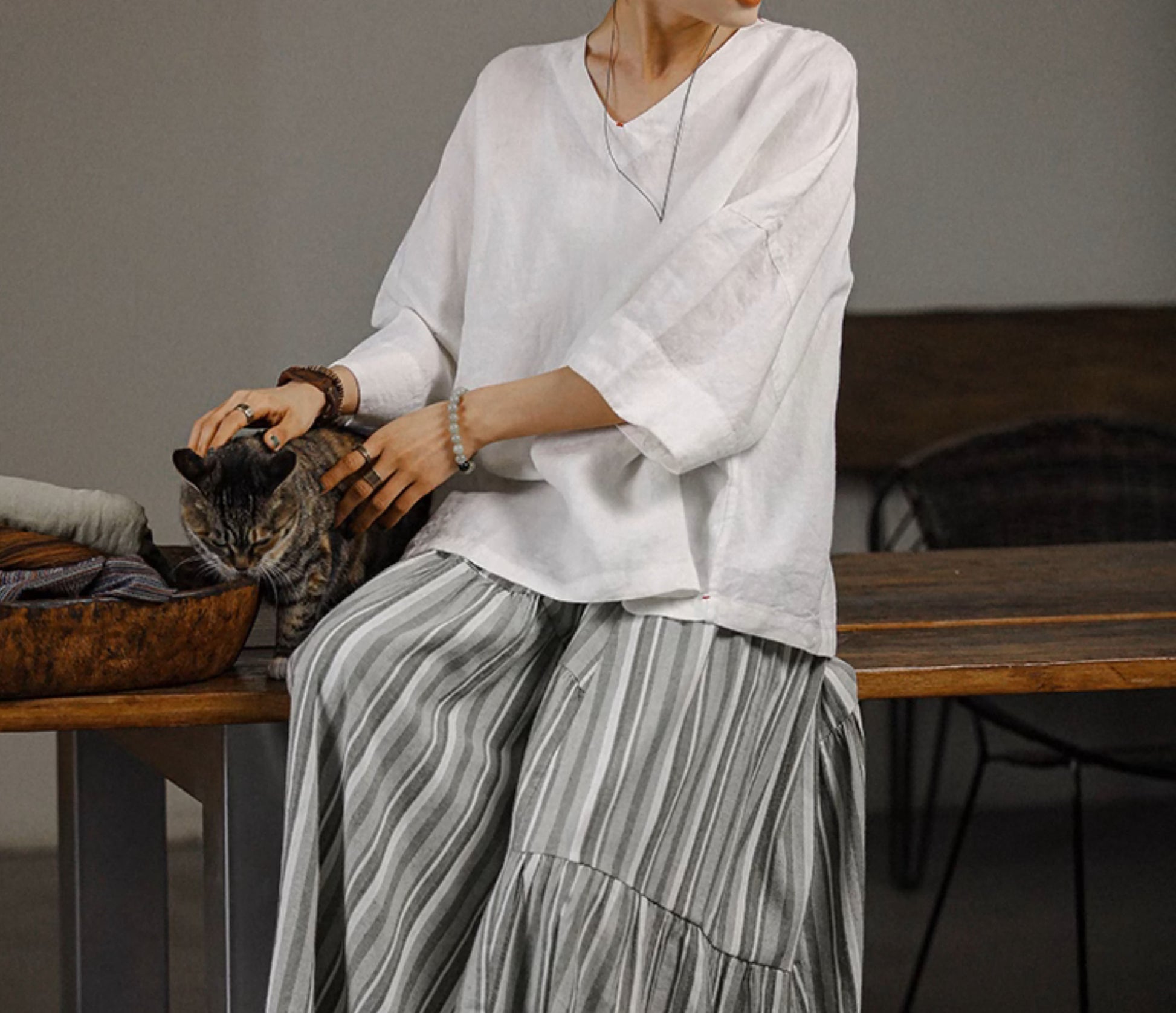 edoa Oversized Linen 3/4 Sleeves Blouse