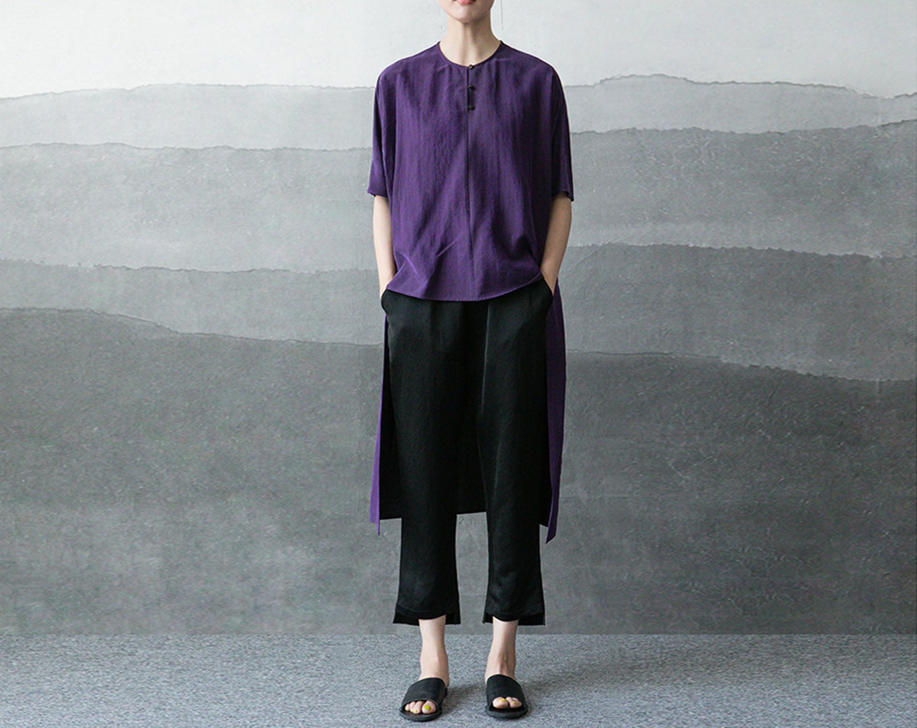 edoa Cracked Mud Silk Tunic Top