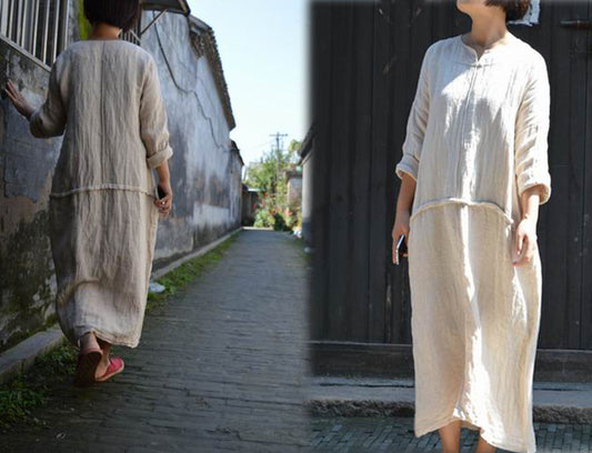 edoa Linen Jacquard Low Waist Dress