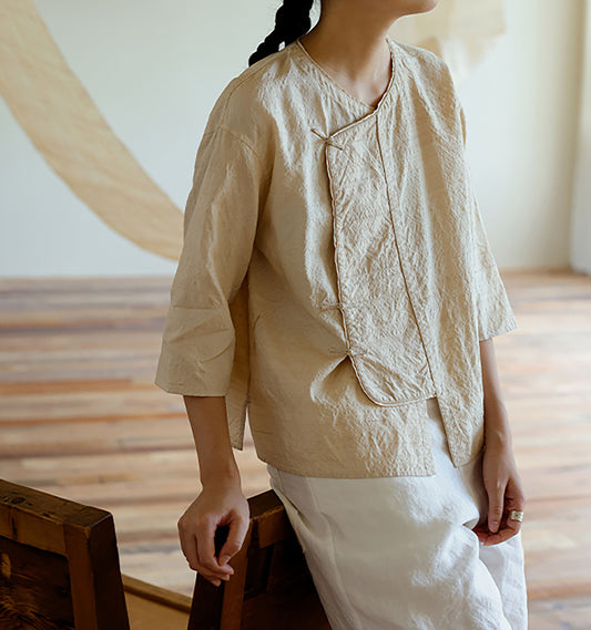 edoa Dupioni Tussah Silk Chinese Blouse