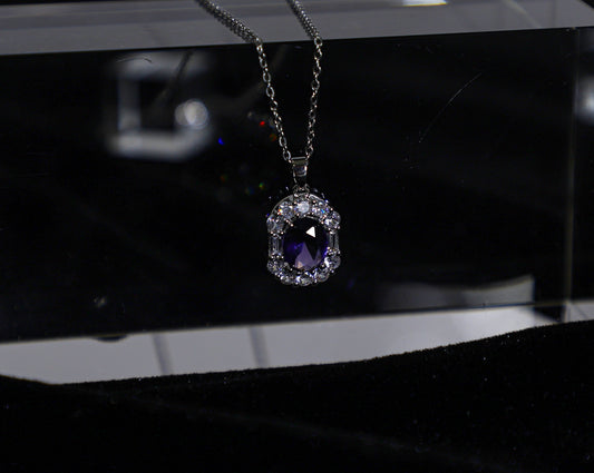 Vintage Amethyst Halo Necklace ne0026