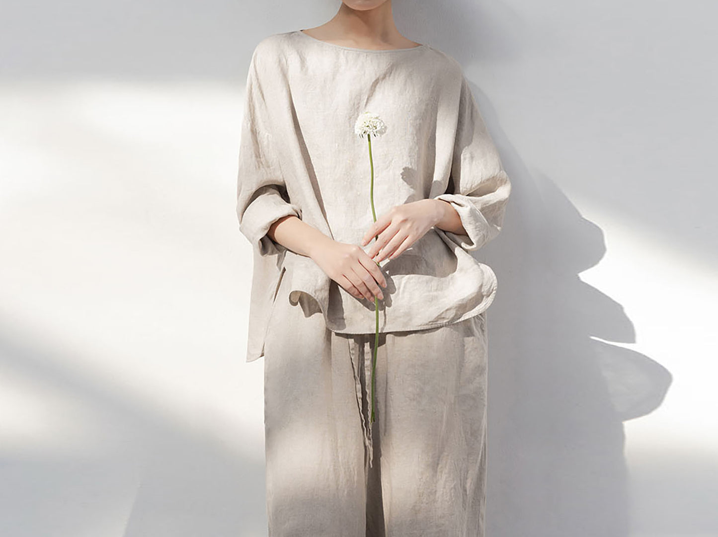 edoa Loose Fit Flax Linen Top