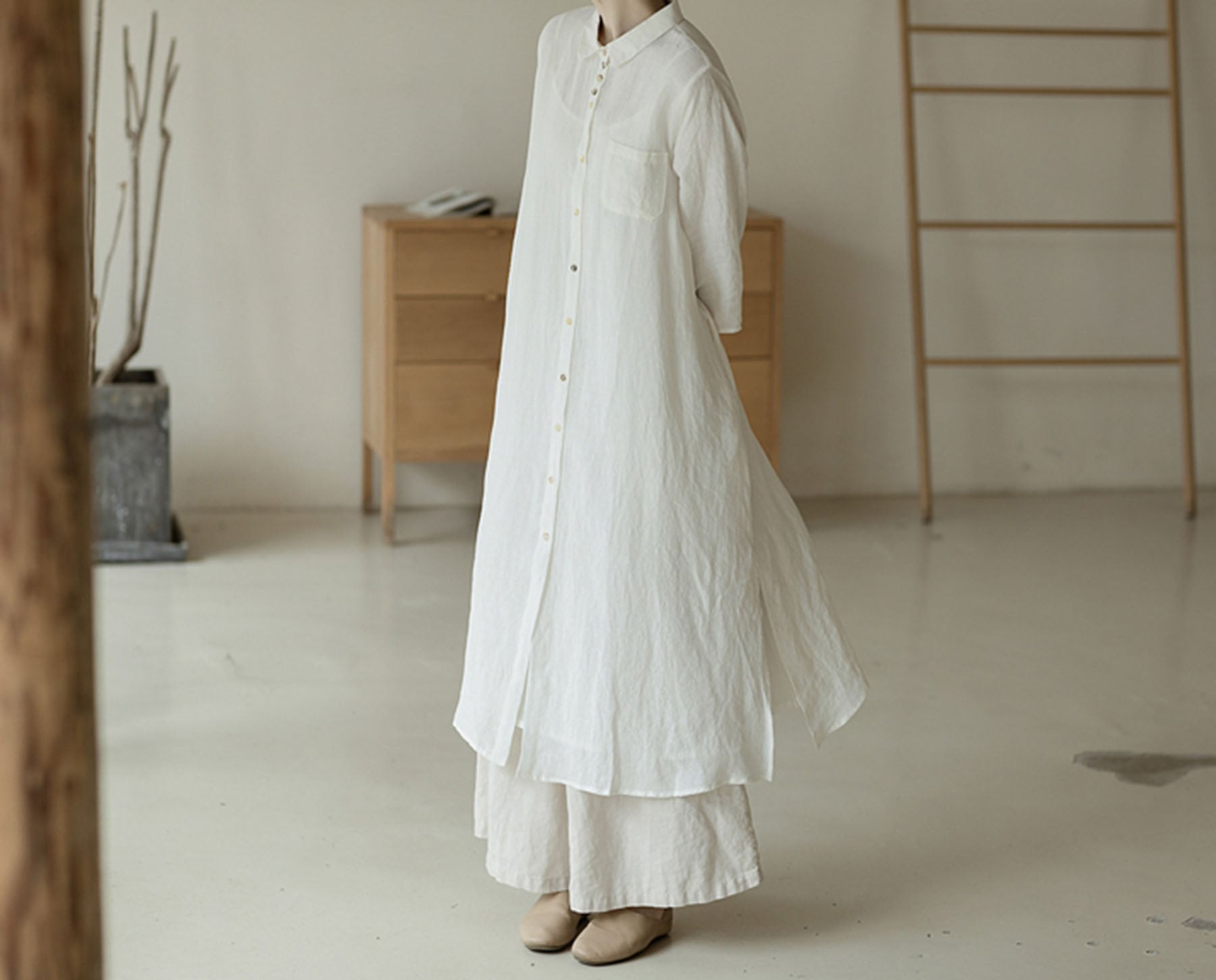 edoa Linen Button Down Shirtdress