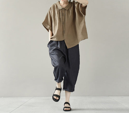 edoa Light Weight Linen Peter-pan Collar Shirt