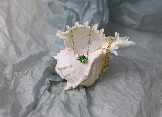 Pearl teardrop birthstone necklace