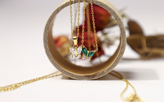 tiny butterfly birthstone necklace