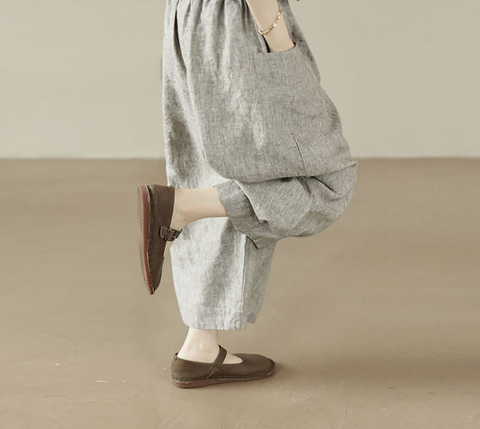 edoa Loose Flax Linen Boyfriend Pants