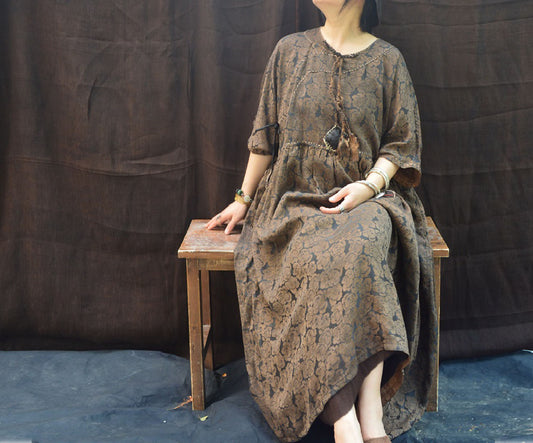 edoa Reversible Loose Fitting Mud Silk Jacquard Qipao