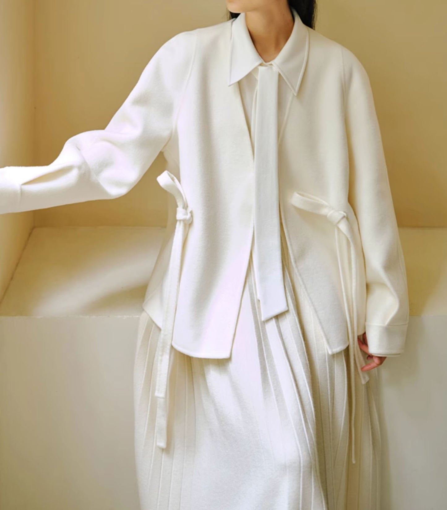 edoa Double Faced Wool Collarless Short Coat