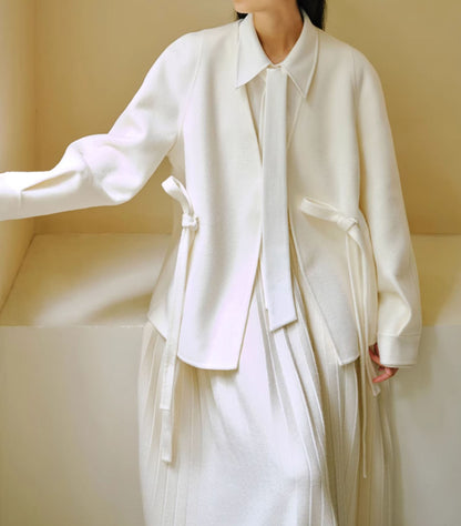 edoa Double Faced Wool Collarless Short Coat