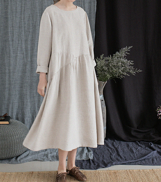 edoa Flax Linen Gathering Dress